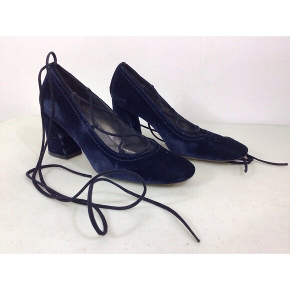 Stuart Weitzman Blue Velvet Heels Lace Up Womens 9 - Picture 3 of 10